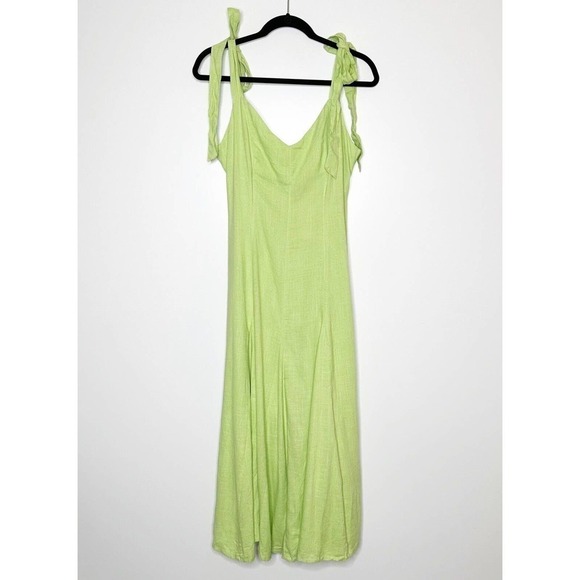 Asos Design Linen Tie Strap Swing Flax Midi Sundress Women's Apple Green Size 6 - Picture 1 of 5